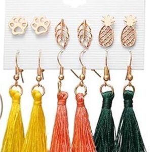 Tassel Drop Earring Set - Yellow, Coral & Green